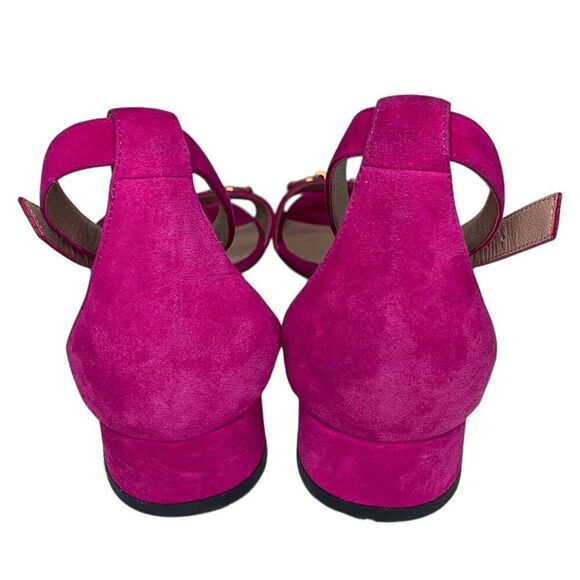 Gucci Fuchsia Pink Suede Horsebit Ankle Strap Sandals EU 38 US 8 Block Heel Pump - Picture 6 of 9